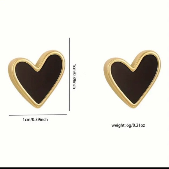 BLACK HEART STUD EARRINGS. - Picture 2 of 2
